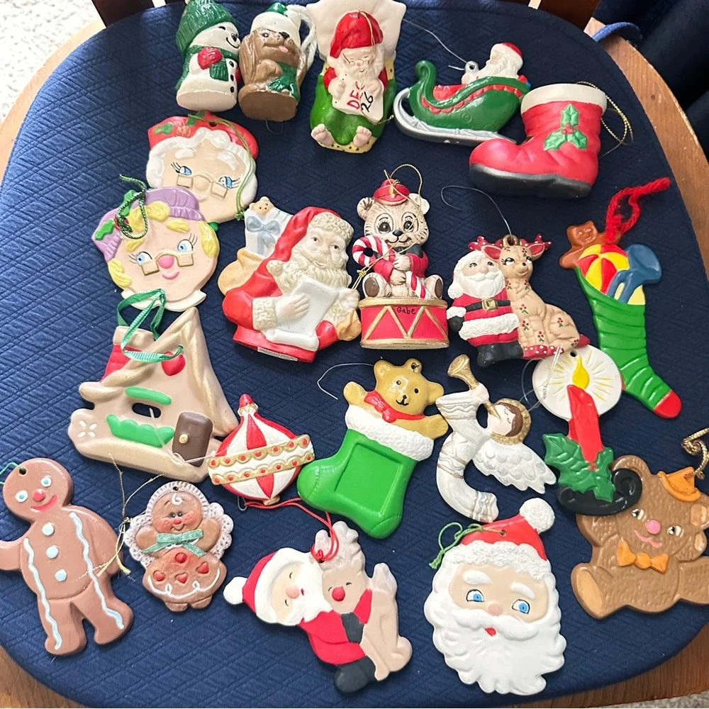 Vintage lot of 20 Handpainted ceramic Christmas ornaments